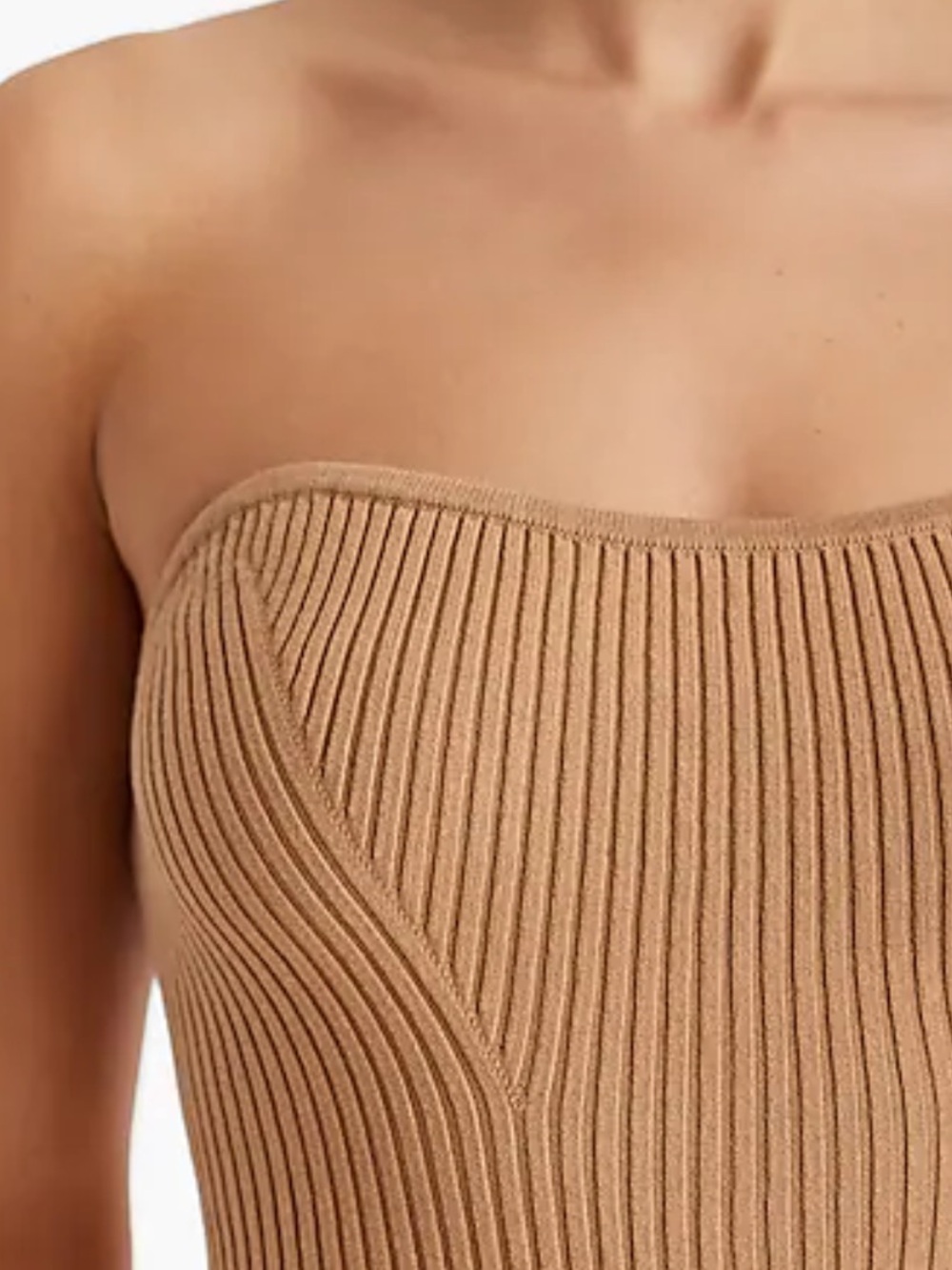 Strapless Ribbed Knit Tube Top - Camel - Picture 4 of 7